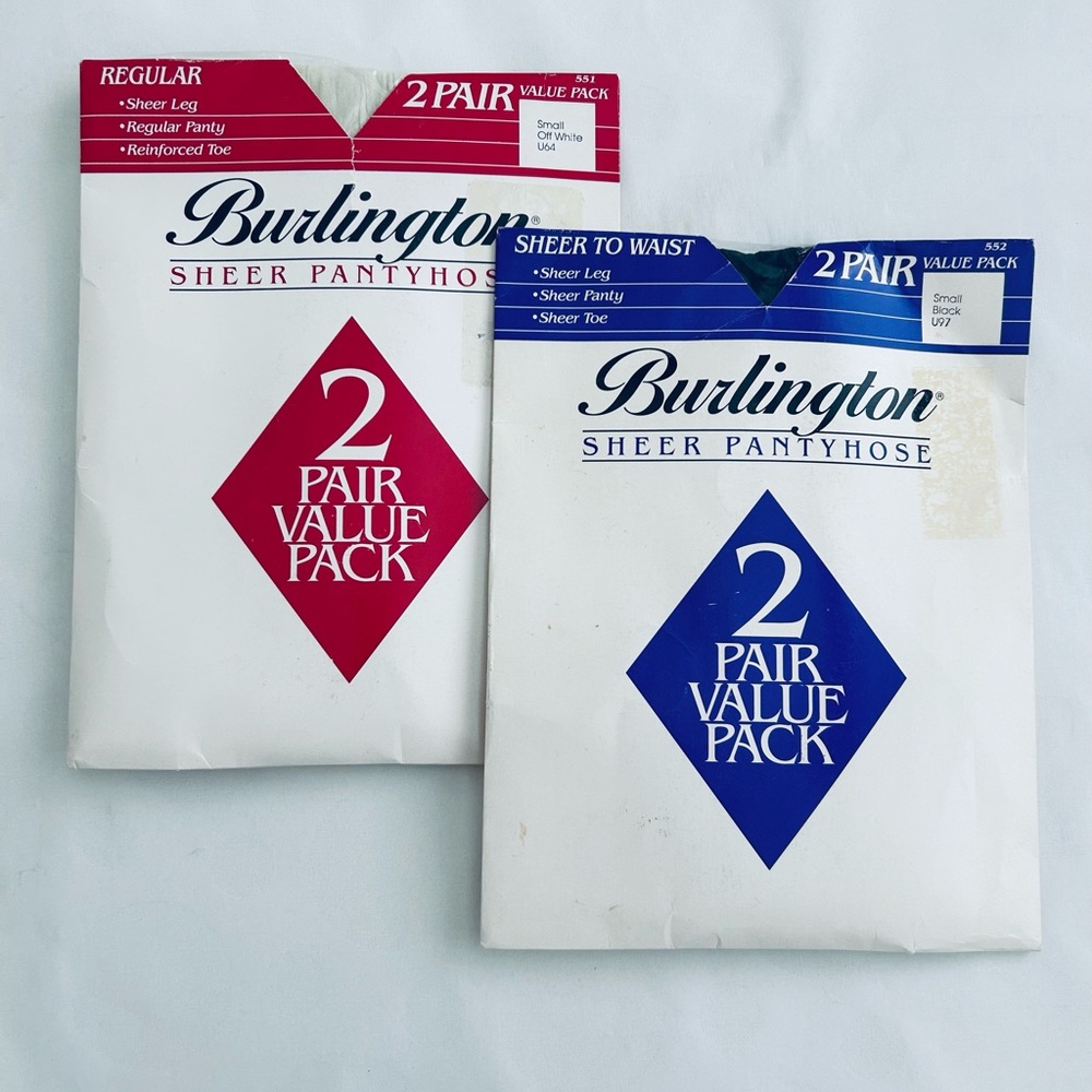 Vintage 4 Pairs Burlington Sheer Pantyhose 2 Black 2 Off White Size Small
